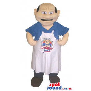 Cook Human Mascot With Bold Head Wearing A White Apron - Custom