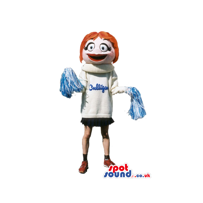 Big Head Woman Half Mascot Wearing Cheerleader Garments -