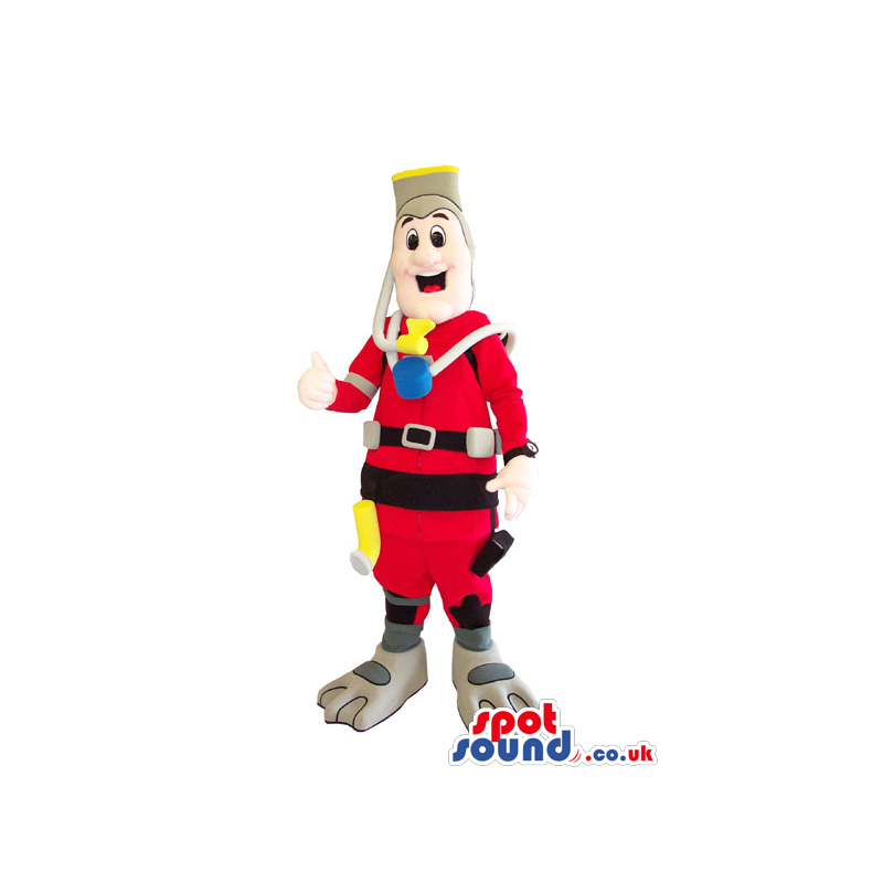 Human Mascot Wearing Scuba Diving Clothes And Gadgets - Custom