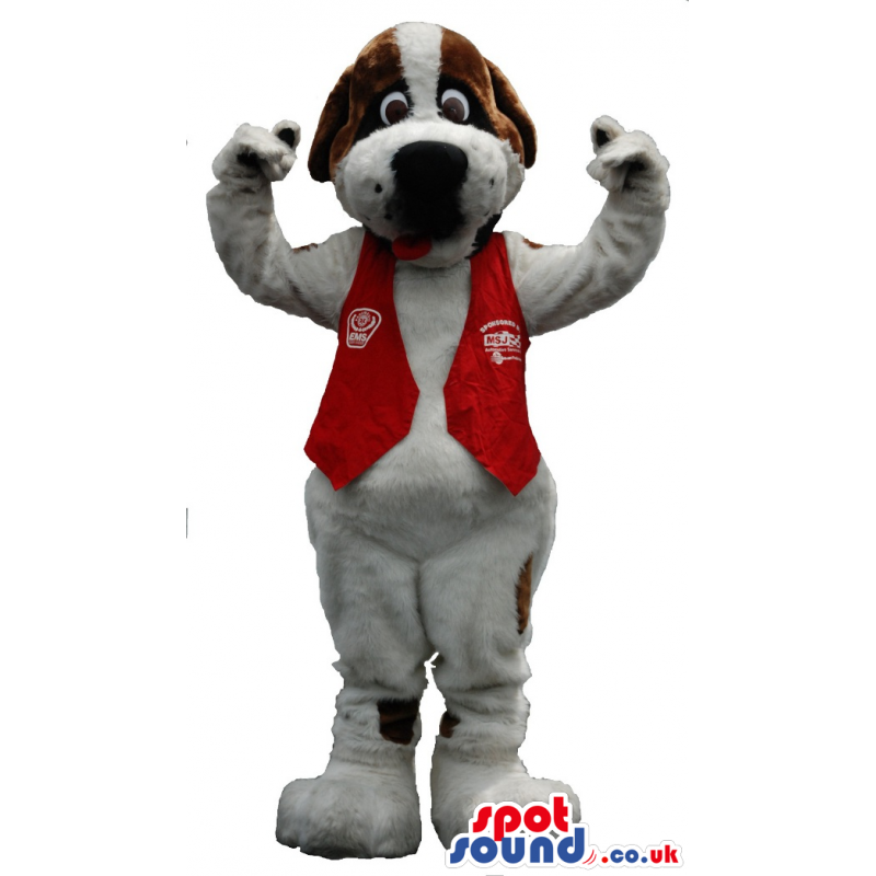 Brown and beige dog mascot with a white t-shirt - Sizes L (175-180CM)