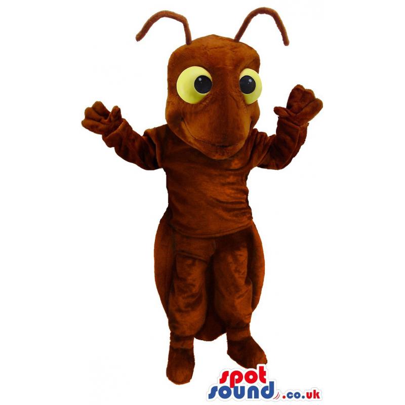 Innocent brown ant mascot getting scared of its cruel enemies -
