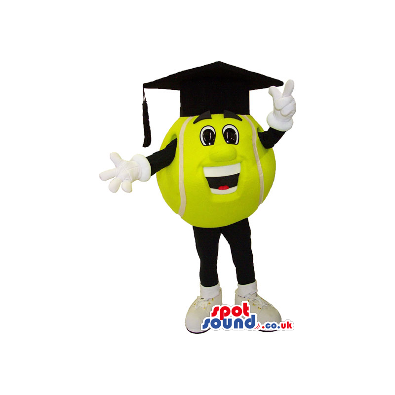 Yellow Tennis Ball Mascot Wearing A Black Graduation Cap - Yellow Tennis Ball Mascot Wearing A Black Graduation Cap -