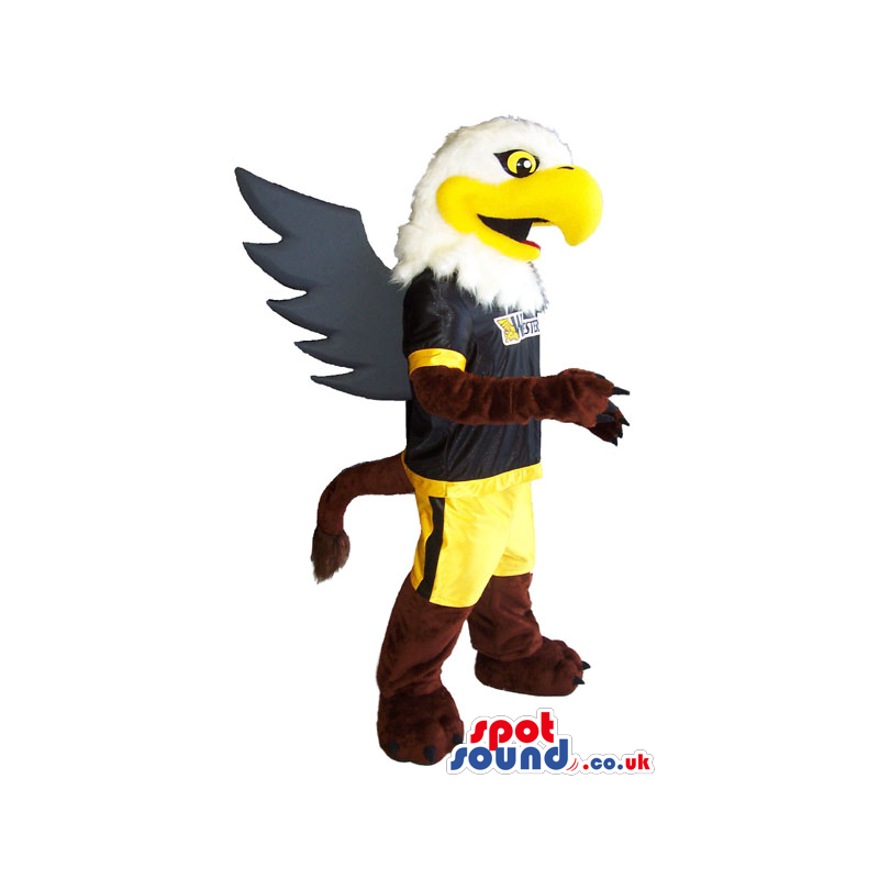 American Eagle Animal Mascot Wearing Black And Yellow Sports