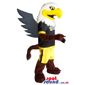 American Eagle Animal Mascot Wearing Black And Yellow Sports
