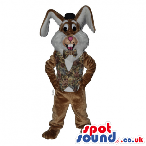 Brown Rabbit Mascot Wearing An Elegant Vest And Bow Tie -