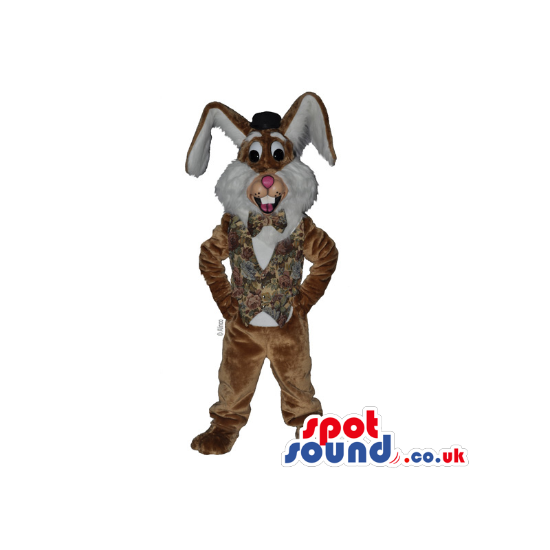 Brown Rabbit Mascot Wearing An Elegant Vest And Bow Tie -
