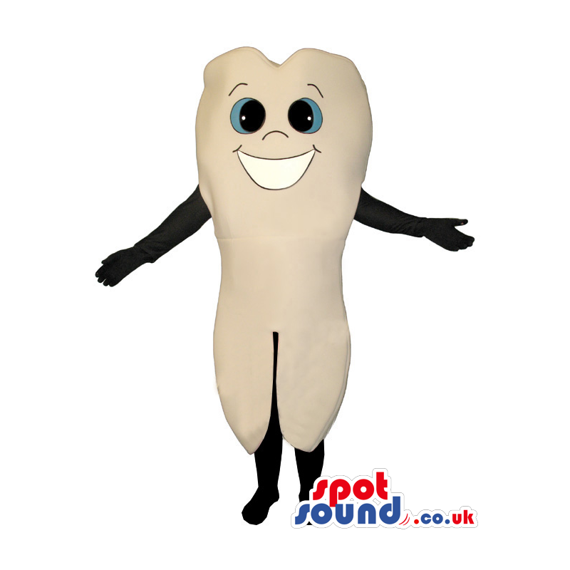 Customizable White Tooth Funny Mascot With Blue Eyes - Custom