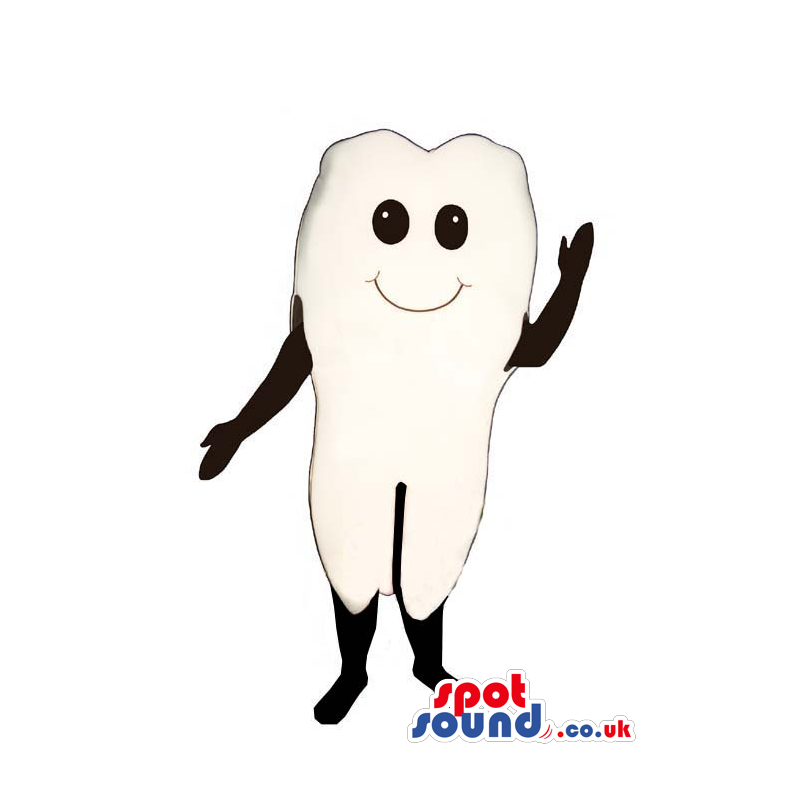 Customizable White Tooth Funny Mascot With Black Eyes - Custom