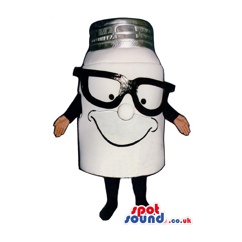 Funny White Bottle Mascot Wearing Big Black Glasses - Custom