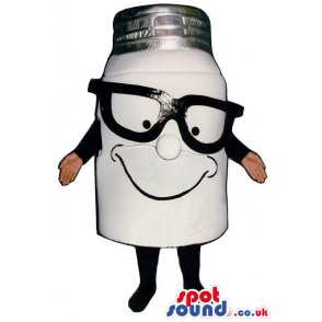 Funny White Bottle Mascot Wearing Big Black Glasses - Custom