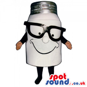Funny White Bottle Mascot Wearing Big Black Glasses - Custom