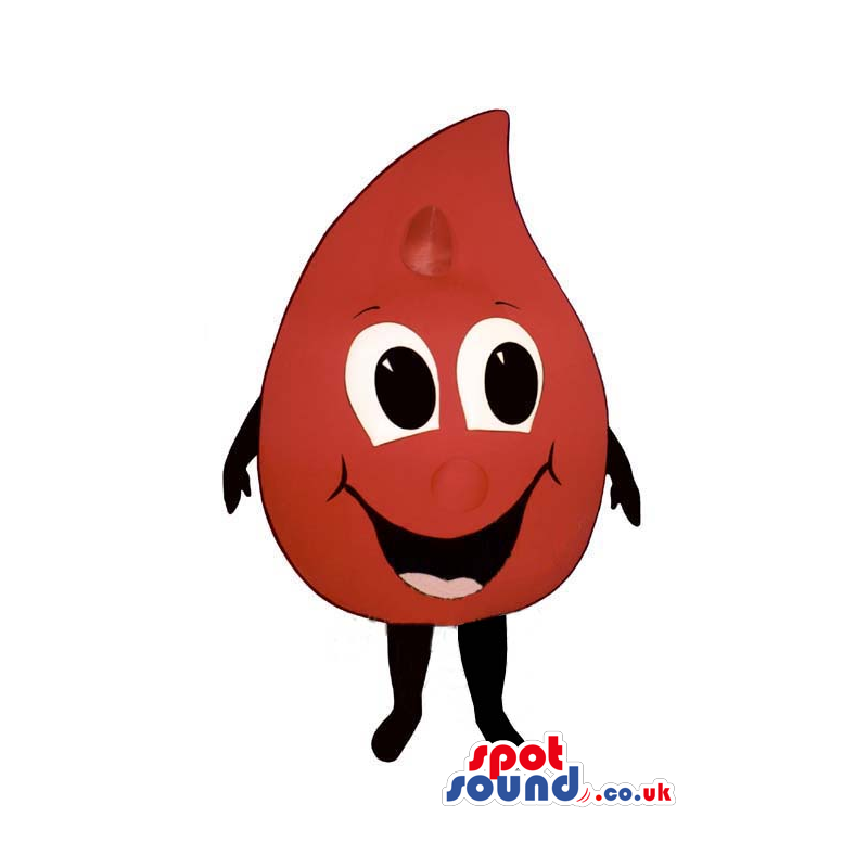 Funny Red Blood Drop Mascot With Big Eyes And Smile - Custom