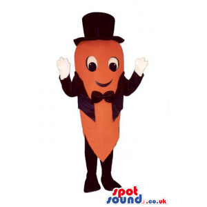 Carrot Vegetable Mascot Wearing A Black Smoking And Top Hat -