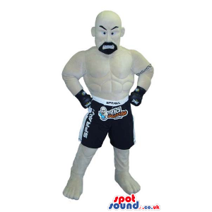 Human Mascot With Bold Head And Beard Wearing Wrestling Clothes