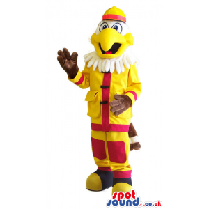 White Eagle Animal Mascot Wearing A Fireman Uniform - Custom