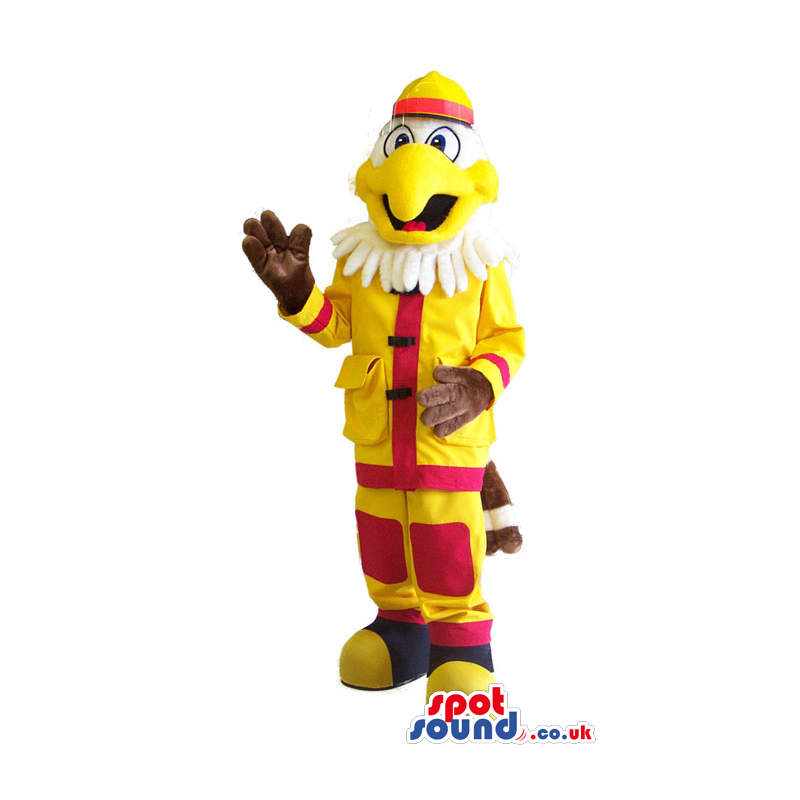 White Eagle Animal Mascot Wearing A Fireman Uniform - Custom