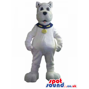 Plain White Dog Animal Mascot Wearing A Collar And Name Tag -