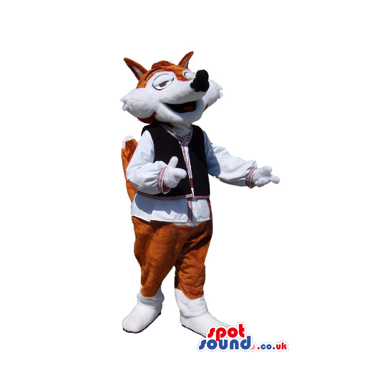 Brown And White Fox Animal Mascot Wearing Folk Clothes - Custom