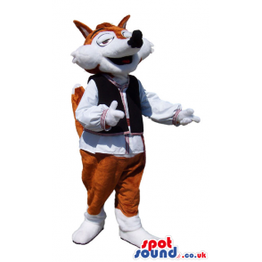 Brown And White Fox Animal Mascot Wearing Folk Clothes - Custom