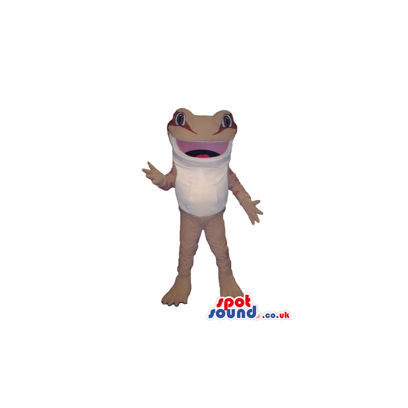 Customizable Frog Animal Mascot In White And Beige - Custom