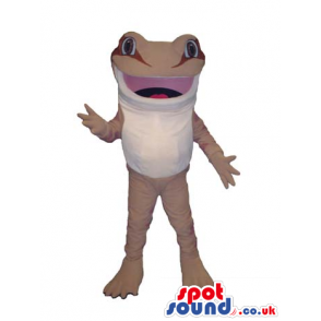Customizable Frog Animal Mascot In White And Beige - Custom