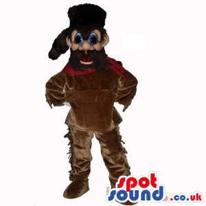 Davy Crockett Character Mascot Wearing A Raccoon Hat - Custom