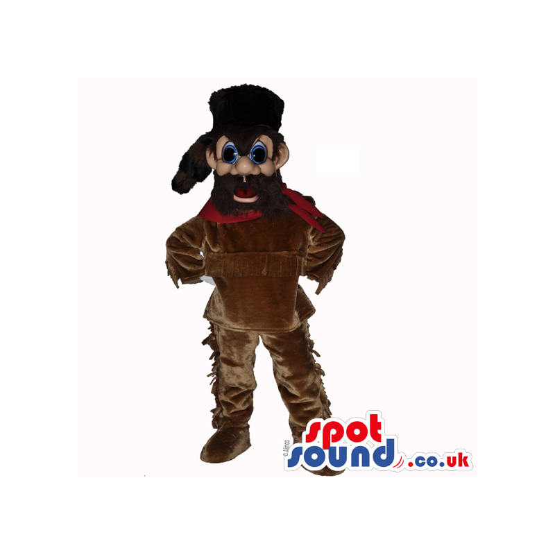 Davy Crockett Character Mascot Wearing A Raccoon Hat - Custom