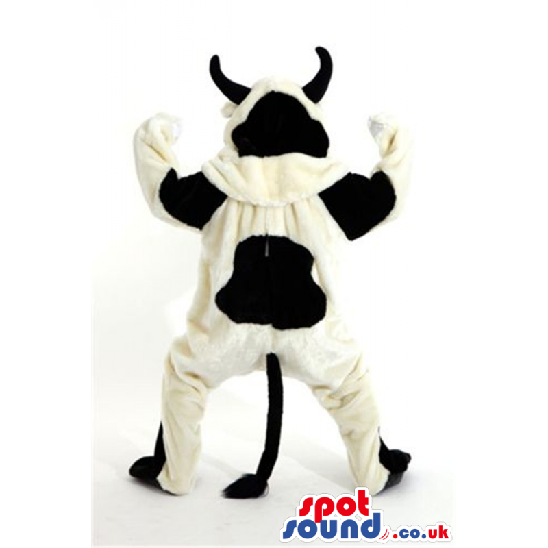 Customizable Black And White Cow Animal Mascot With Black Horns