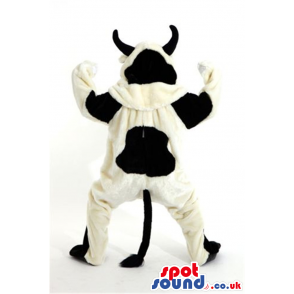 Customizable Black And White Cow Animal Mascot With Black Horns