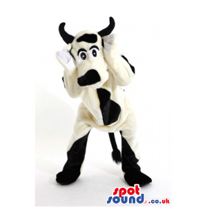 Customizable Black And White Cow Animal Mascot With Black Horns