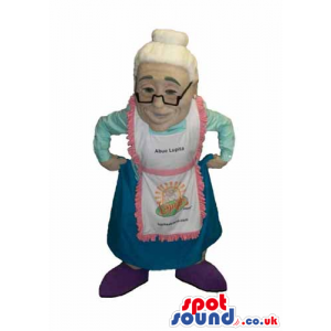 Grandmother Human Mascot With Glasses Wearing An Apron - Custom