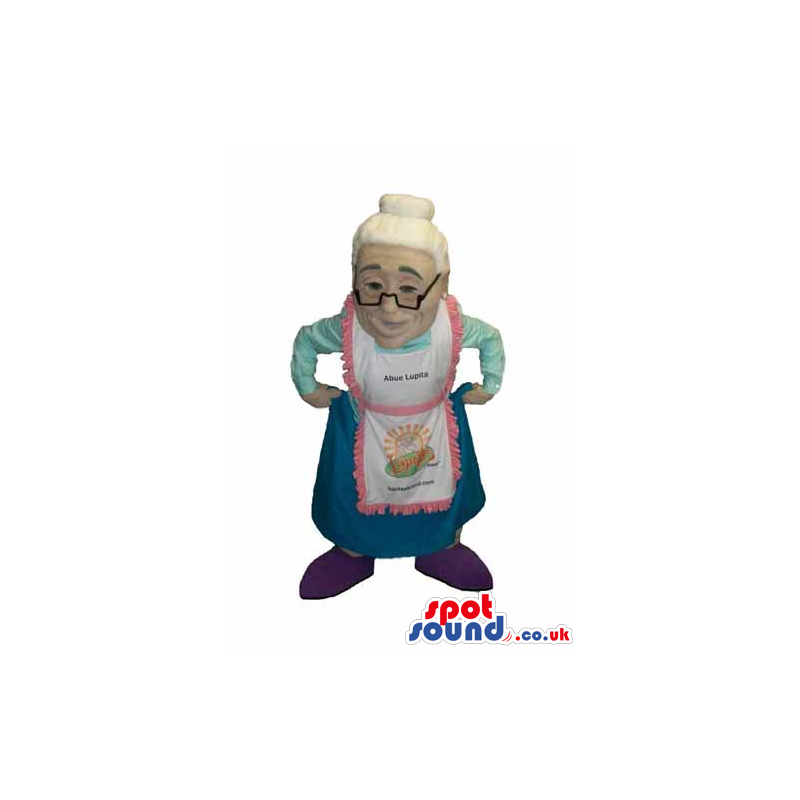 Grandmother Human Mascot With Glasses Wearing An Apron - Custom