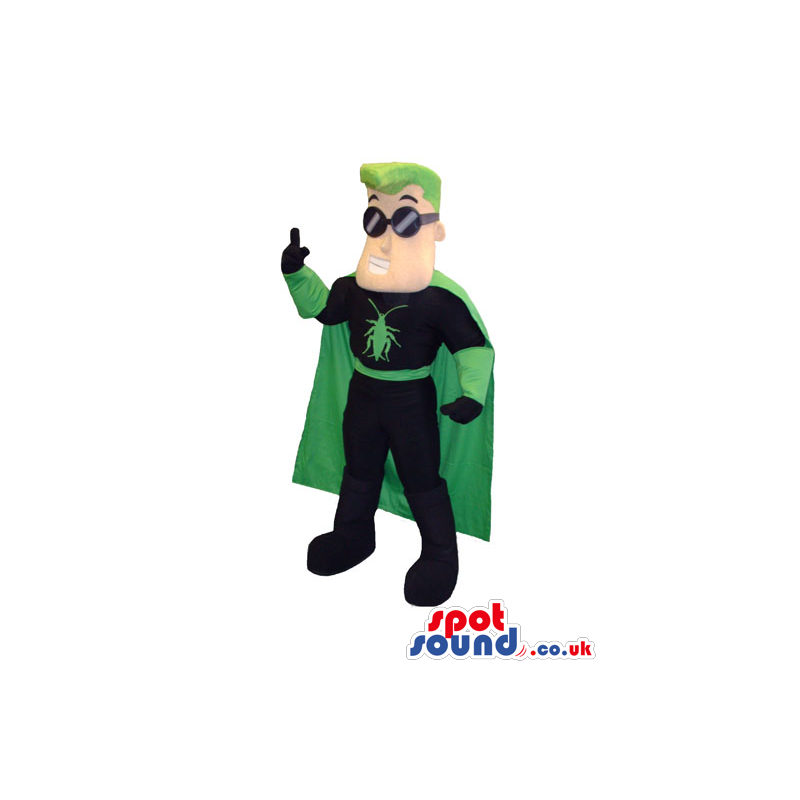 Super Hero Character Mascot With Green Hair And Glasses -