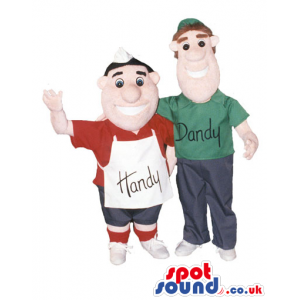 Couple Of Two Human Mascots Wearing A T-Shirt Or A Cook Apron -