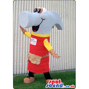Funny Big Hammer Mascot Wearing A Tool Bag And A Logo - Custom