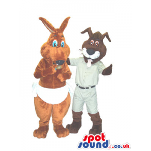 A Kangaroo Wearing Nappies And A Cat Mascot With A Tongue -