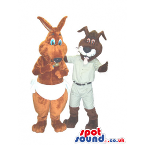 A Kangaroo Wearing Nappies And A Cat Mascot With A Tongue -