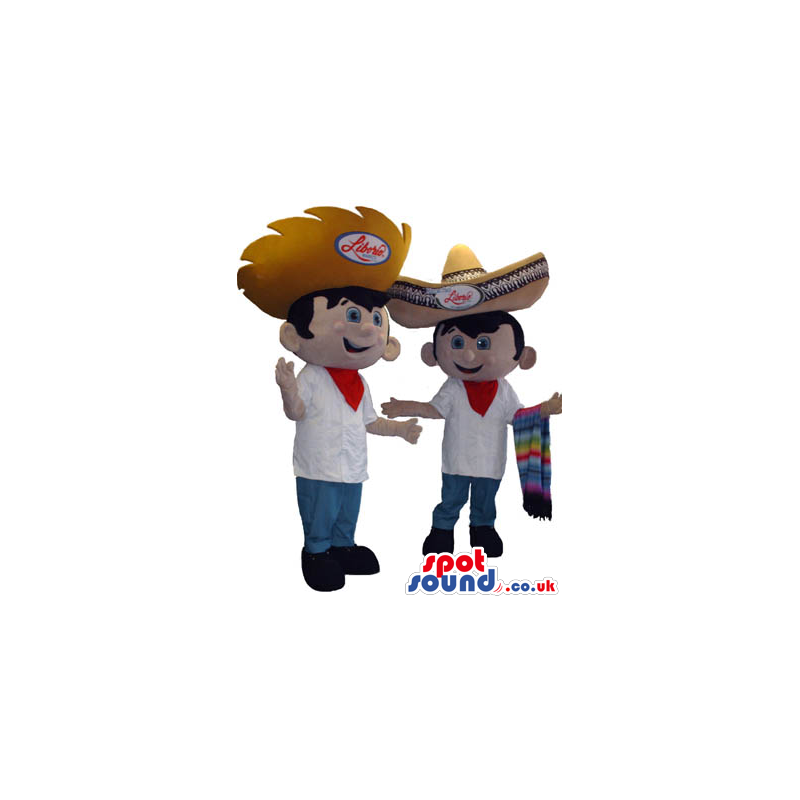 Two Mexican Mariachi Human Mascots Wearing Big Hats - Custom