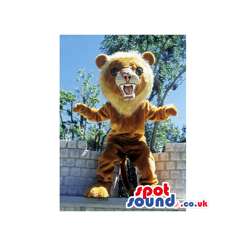 Furious Light Brown And Beige Lion Animal Mascot - Custom