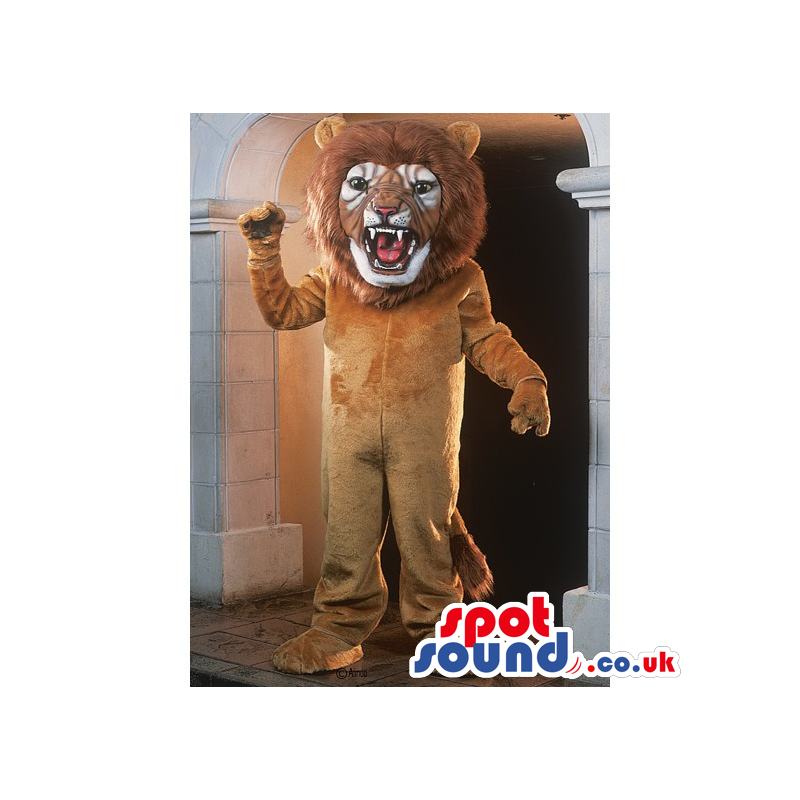 Plain Light Brown Lion Animal Mascot Showing Fangs - Custom