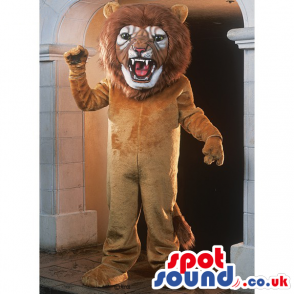 Plain Light Brown Lion Animal Mascot Showing Fangs - Custom