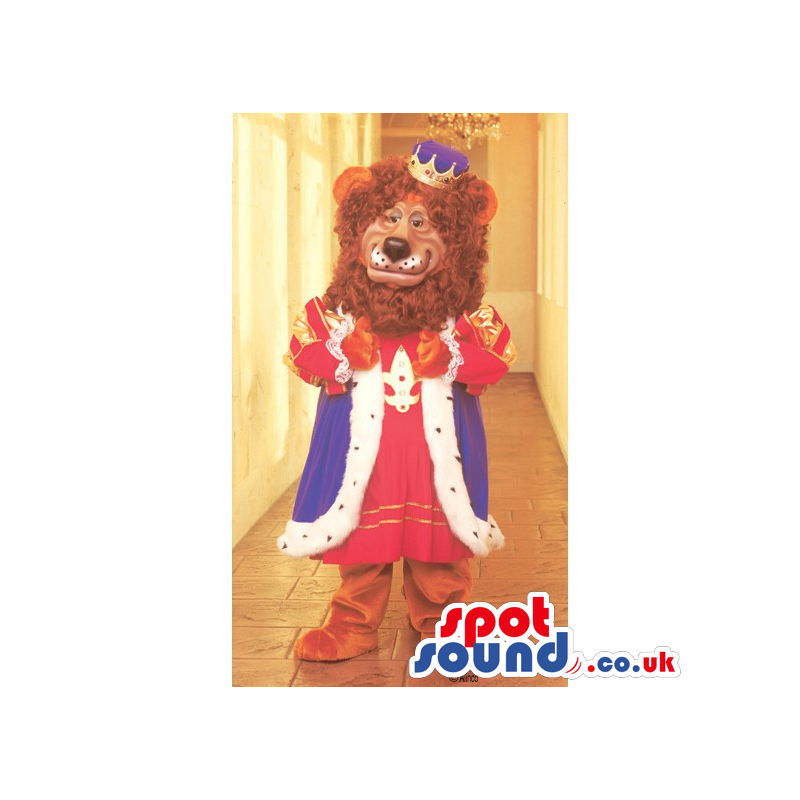 Lion Animal Mascot Wearing King Clothes With A Crown - Custom