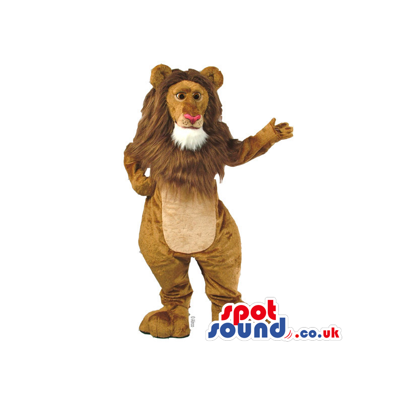 Beige And Brown Lion Mascot With Red Nose And White Beard -