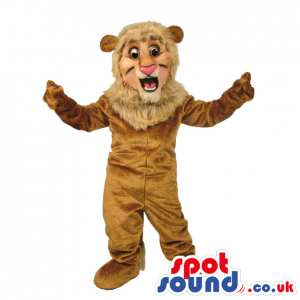Light Brown Lion Animal Mascot With Pink Nose And Round Ears -