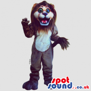 Brown And Beige Lion Mascot With White Belly And Green Eyes -