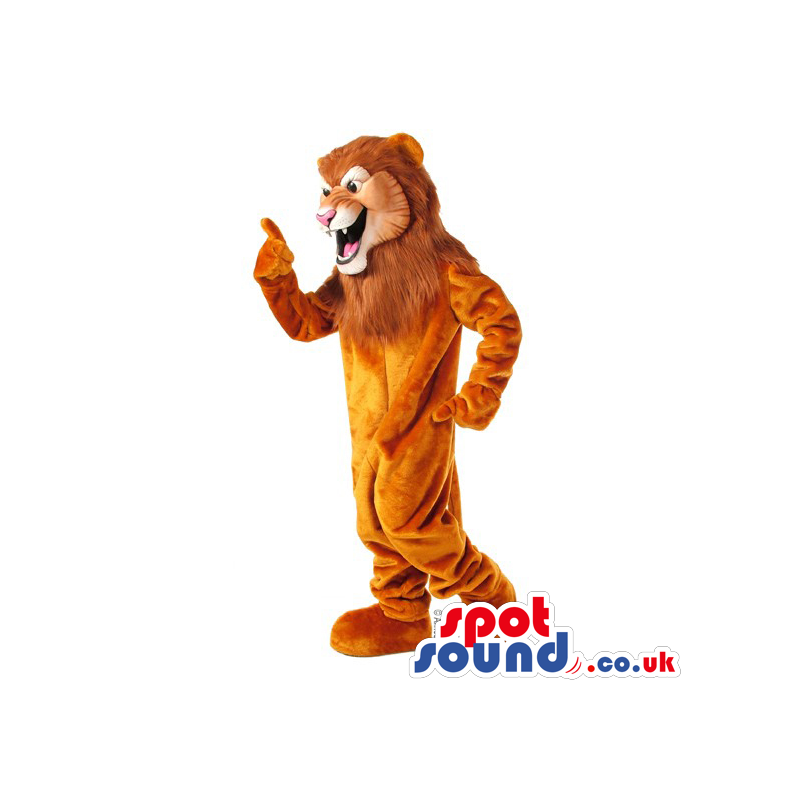 Plain Brown Lion Animal Mascot With Pink Nose And Fangs -