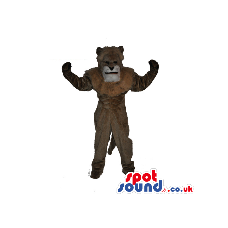 Plain Brown Lion Animal Mascot With Strong Muscles - Custom