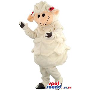 Sheep mascot in white clothes with black shoes and gloves -