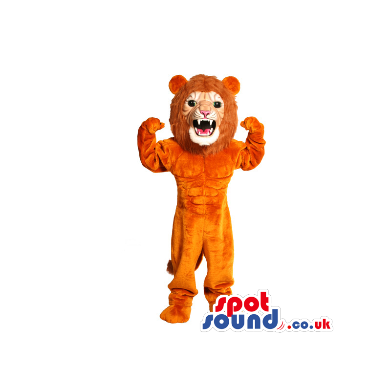 Plain Brown Lion Animal Mascot With White Beard And Fangs -