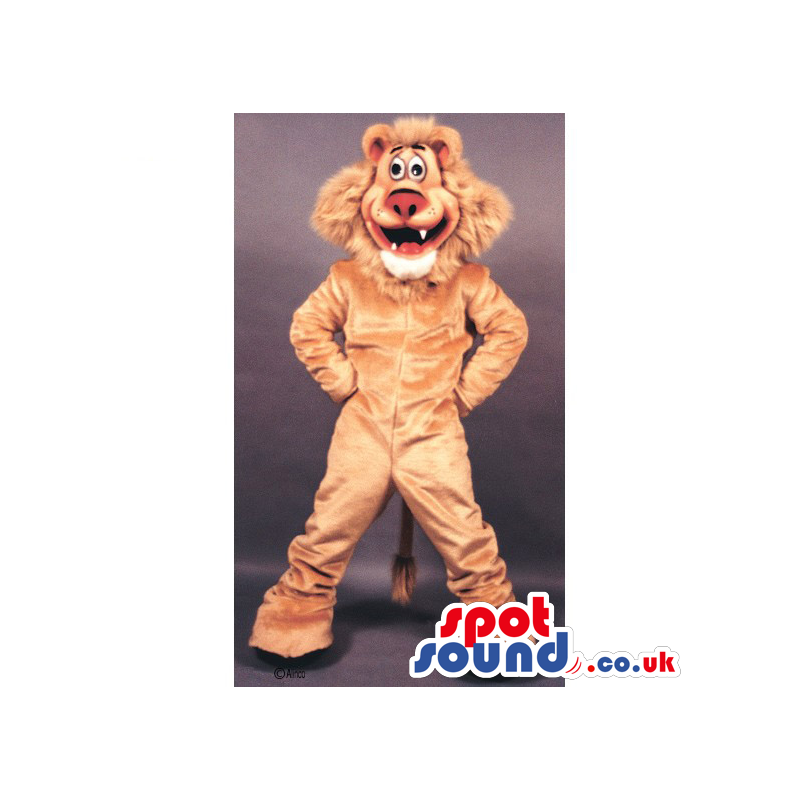 Funny Beige Lion Animal Mascot With Pink Nose And Big Hair -